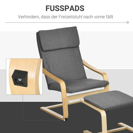 Relaxliege aus grauem Leinen mit Armlehnen und Fußhocker