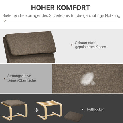 Brauner Relaxsessel und Hocker, Leinenbezug, 67x72x100 cm