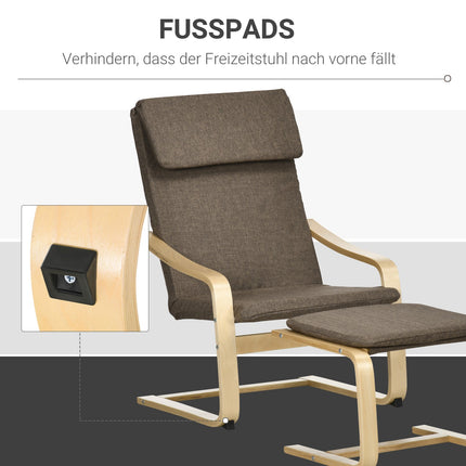 Brauner Relaxsessel und Hocker, Leinenbezug, 67x72x100 cm