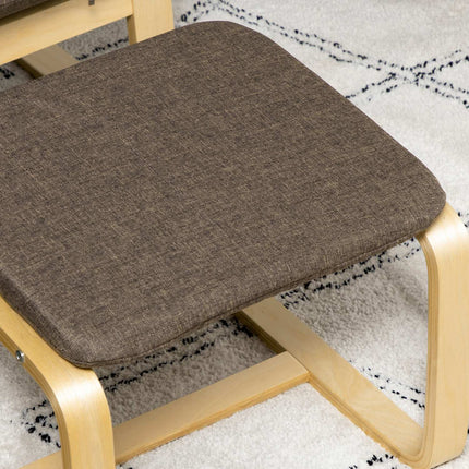 Brauner Relaxsessel und Hocker, Leinenbezug, 67x72x100 cm