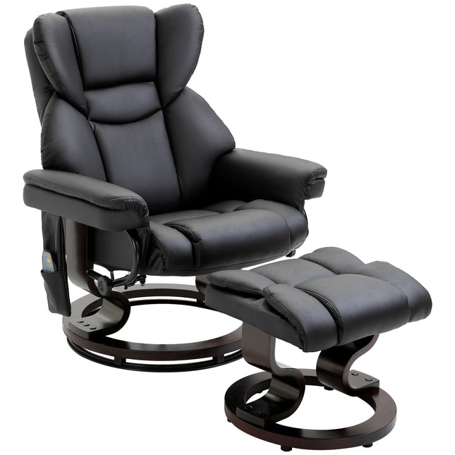 Massagesessel mit Hocker, schwarzes Kunstleder
