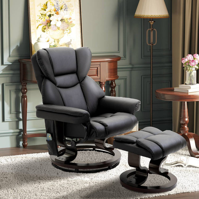 Massagesessel mit Hocker, schwarzes Kunstleder