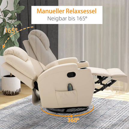 Elektrischer Relax-Massagesessel, 5 Positionen, cremeweißes Leder