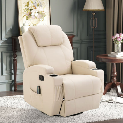 Elektrischer Relax-Massagesessel, 5 Positionen, cremeweißes Leder