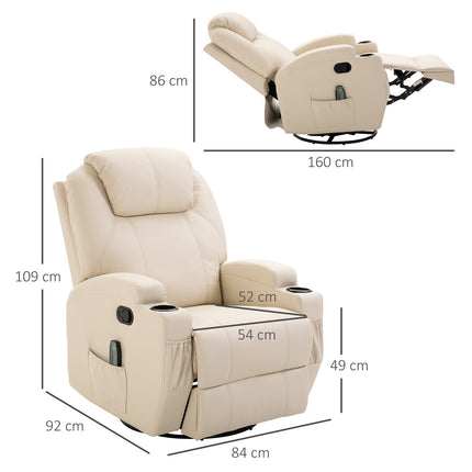 Elektrischer Relax-Massagesessel, 5 Positionen, cremeweißes Leder