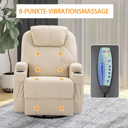 Elektrischer Relax-Massagesessel, 5 Positionen, cremeweißes Leder