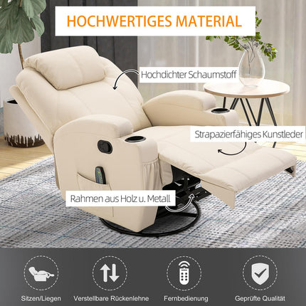 Elektrischer Relax-Massagesessel, 5 Positionen, cremeweißes Leder