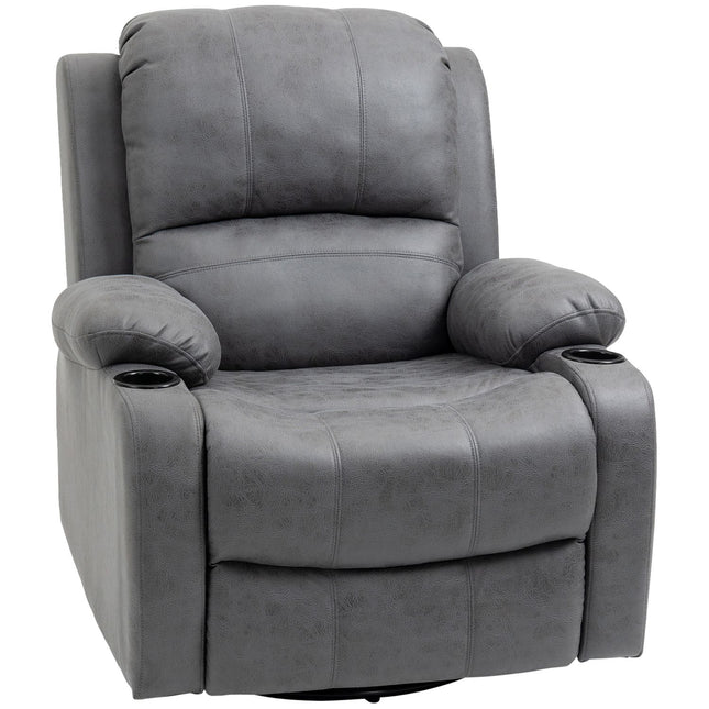 Fauteuil de relaxation à bascule et inclinable, fauteuil TV rotatif, porte-gobelet, chiffon en microfibre, gris