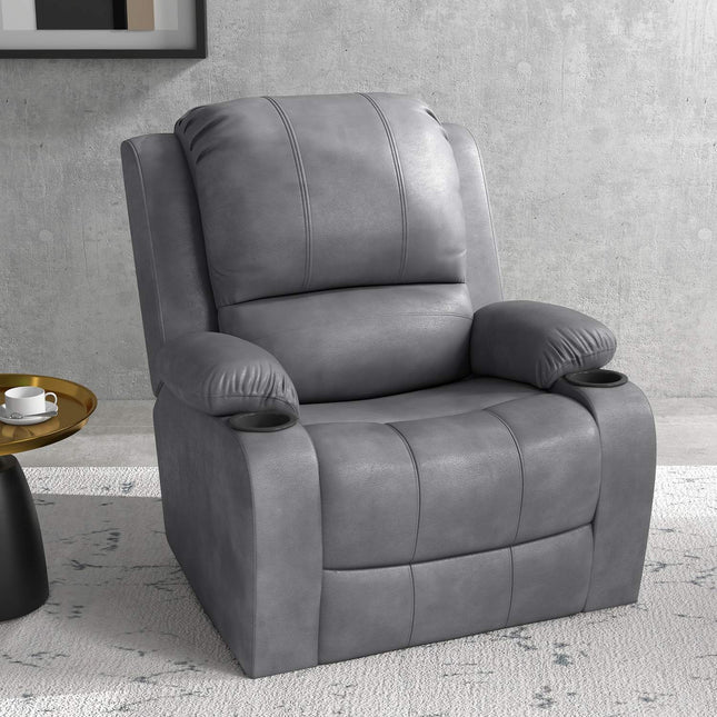 Fauteuil de relaxation à bascule et inclinable, fauteuil TV rotatif, porte-gobelet, chiffon en microfibre, gris