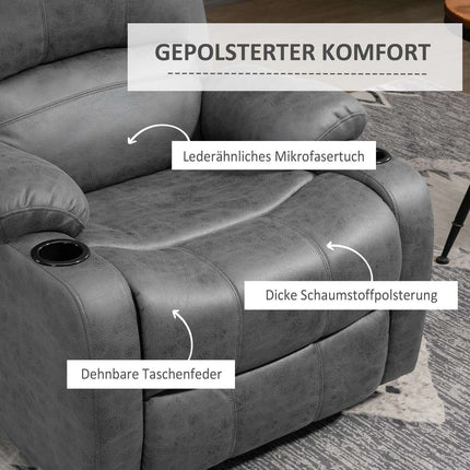Schaukelstuhl mit Getränkehalter, graue Mikrofaser
