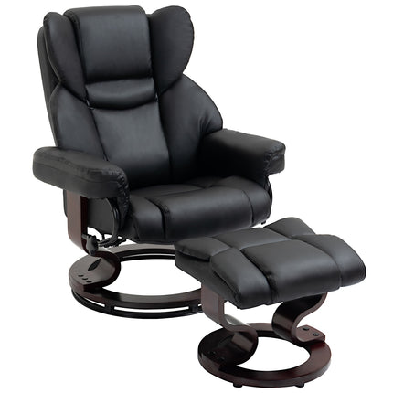 Fauteuil de relaxation avec tabouret, fauteuil TV rotatif inclinable, similicuir, noir
