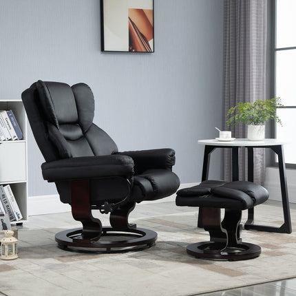 Fauteuil de relaxation avec tabouret, fauteuil TV rotatif inclinable, similicuir, noir