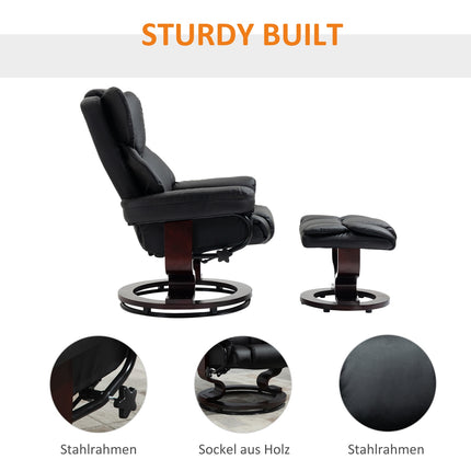 Fauteuil de relaxation avec tabouret, fauteuil TV rotatif inclinable, similicuir, noir