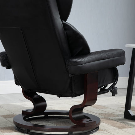 Fauteuil de relaxation avec tabouret, fauteuil TV rotatif inclinable, similicuir, noir