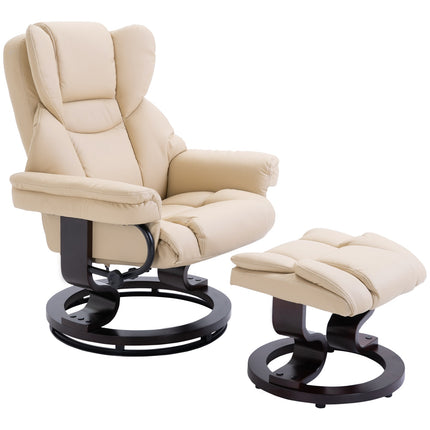 Liegesessel mit Hocker, Kunstleder creme