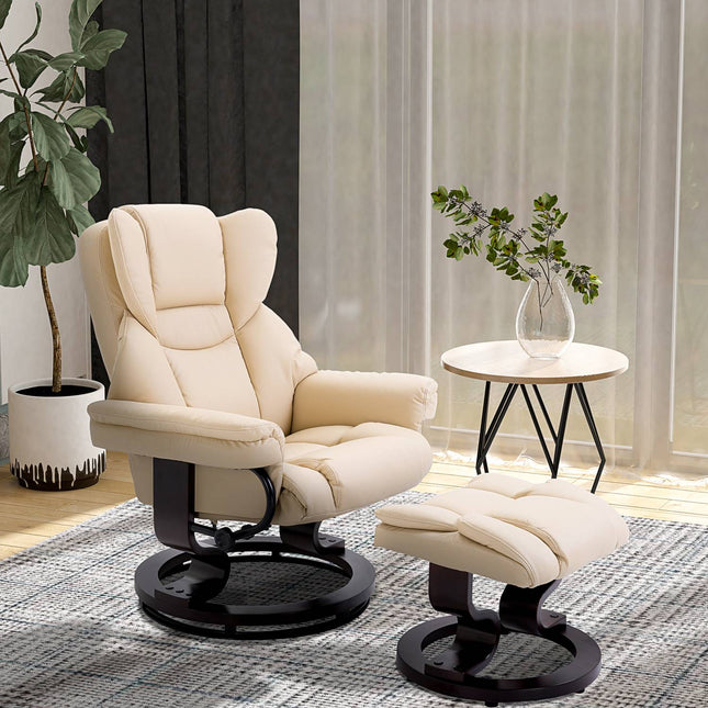 Liegesessel mit Hocker, Kunstleder creme