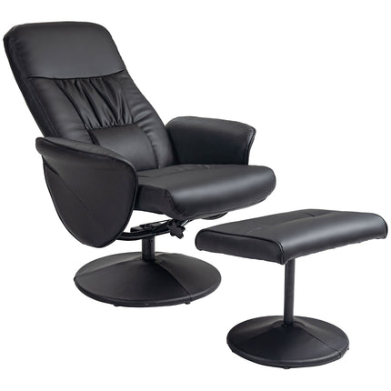 Schwarzer Relax-Drehsessel aus Kunstleder mit Hocker