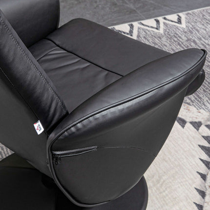 Schwarzer Relax-Drehsessel aus Kunstleder mit Hocker