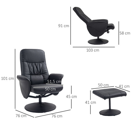 Schwarzer Relax-Drehsessel aus Kunstleder mit Hocker