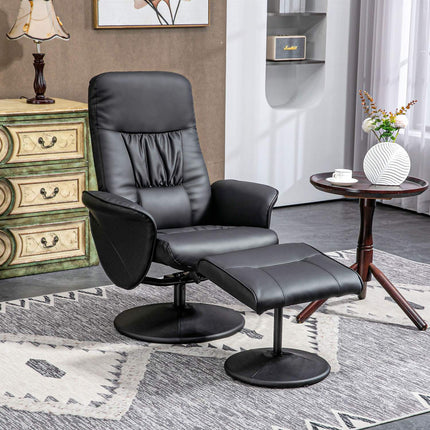 Schwarzer Relax-Drehsessel aus Kunstleder mit Hocker