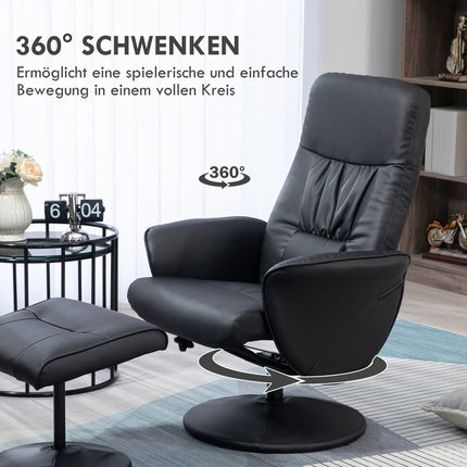 Schwarzer Relax-Drehsessel aus Kunstleder mit Hocker