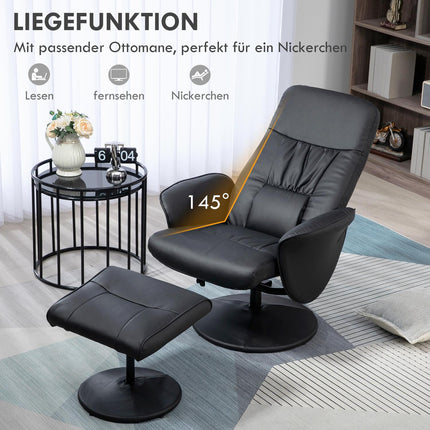 Schwarzer Relax-Drehsessel aus Kunstleder mit Hocker