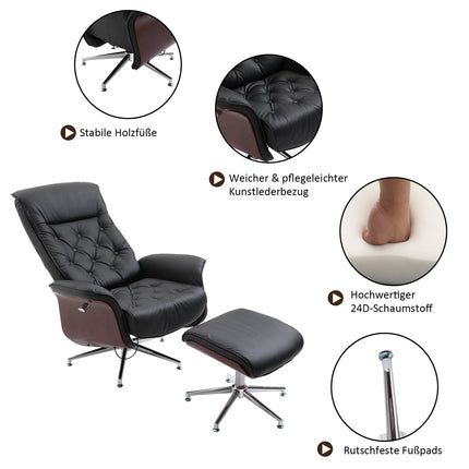 Chesterfield Relaxsessel und Hocker, 360° drehbar, PU-Leder