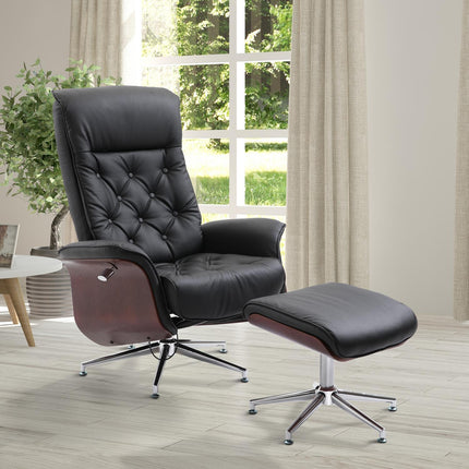 Chesterfield Relaxsessel und Hocker, 360° drehbar, PU-Leder