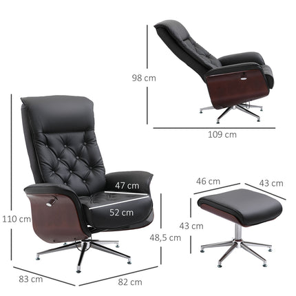 Chesterfield Relaxsessel und Hocker, 360° drehbar, PU-Leder