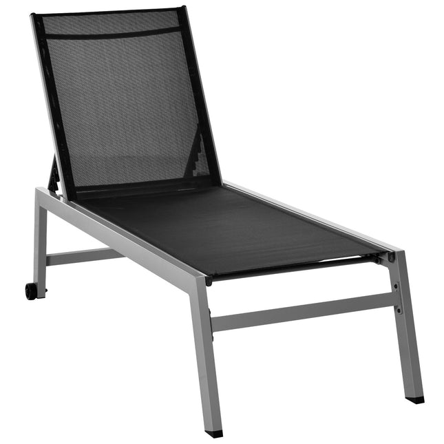 Verstellbare Sonnenliege, schwarzes Aluminium, 5-fach verstellbare Rückenlehne