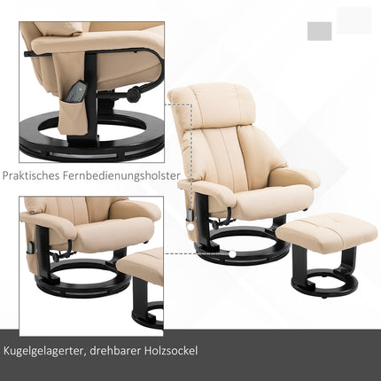 Beigefarbener ergonomischer Relaxsessel mit Massagefunktion und Ottoman, 76x80x102 cm