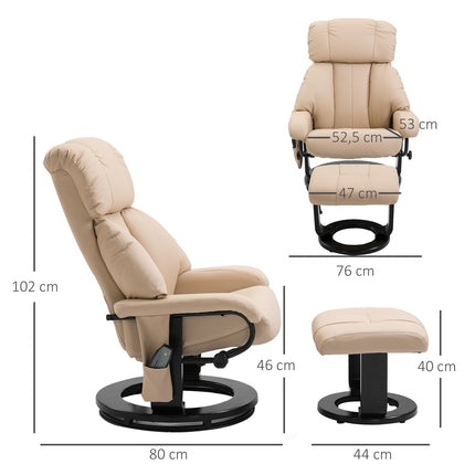Beigefarbener ergonomischer Relaxsessel mit Massagefunktion und Ottoman, 76x80x102 cm