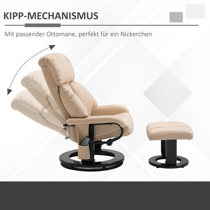 Beigefarbener ergonomischer Relaxsessel mit Massagefunktion und Ottoman, 76x80x102 cm