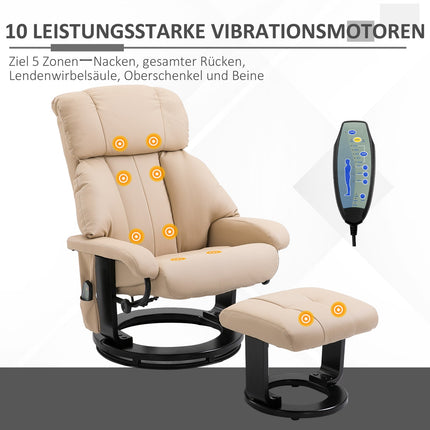 Beigefarbener ergonomischer Relaxsessel mit Massagefunktion und Ottoman, 76x80x102 cm
