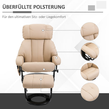 Beigefarbener ergonomischer Relaxsessel mit Massagefunktion und Ottoman, 76x80x102 cm