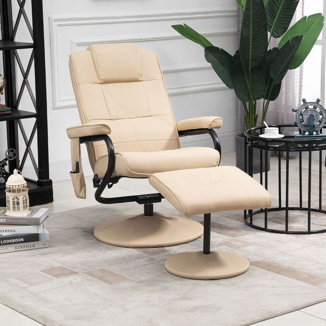 Massagesessel mit Hocker – Kunstleder, Creme