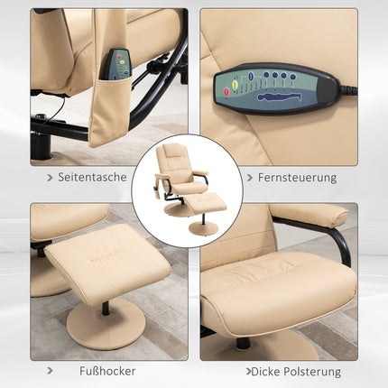 Massagesessel mit Hocker – Kunstleder, Creme