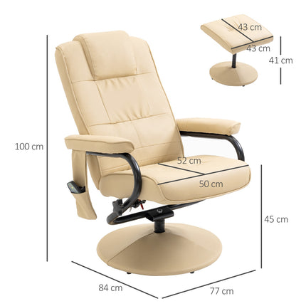 Massagesessel mit Hocker – Kunstleder, Creme