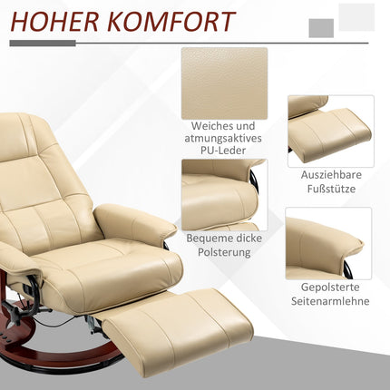 Cremeweißer Kunstleder-Sessel mit Fußhocker