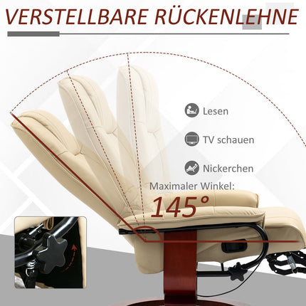 Cremeweißer Kunstleder-Sessel mit Fußhocker