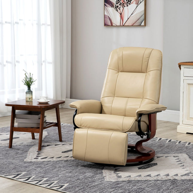 Cremeweißer Kunstleder-Sessel mit Fußhocker