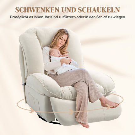 Liegesessel mit Schaukel-, Dreh-, Fußstütz- und Seitentaschenfunktion