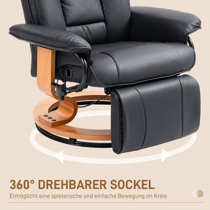 Drehsessel mit Liegefunktion, Kunstleder, schwarz, 150 kg Tragkraft
