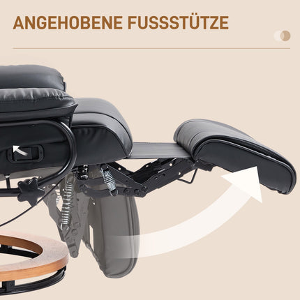 Drehsessel mit Liegefunktion, Kunstleder, schwarz, 150 kg Tragkraft