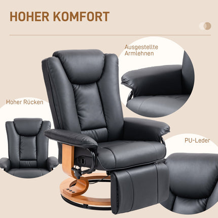 Drehsessel mit Liegefunktion, Kunstleder, schwarz, 150 kg Tragkraft