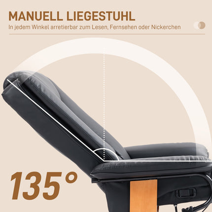 Drehsessel mit Liegefunktion, Kunstleder, schwarz, 150 kg Tragkraft