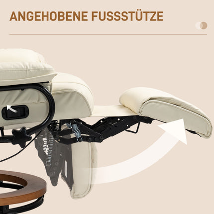 Drehbarer Sessel mit Fußhocker, Kunstleder, Cremeweiß