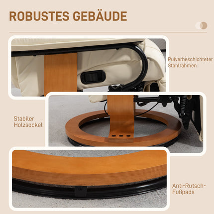 Drehbarer Sessel mit Fußhocker, Kunstleder, Cremeweiß