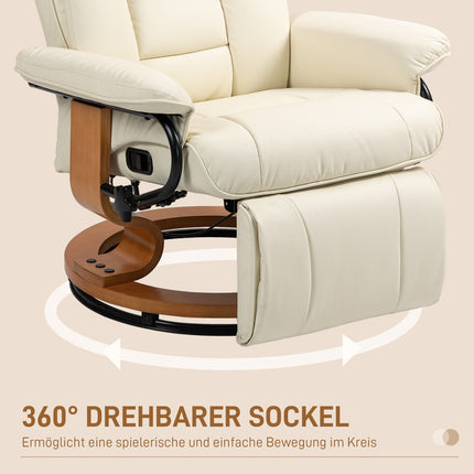 Drehbarer Sessel mit Fußhocker, Kunstleder, Cremeweiß