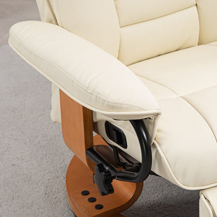 Drehbarer Sessel mit Fußhocker, Kunstleder, Cremeweiß